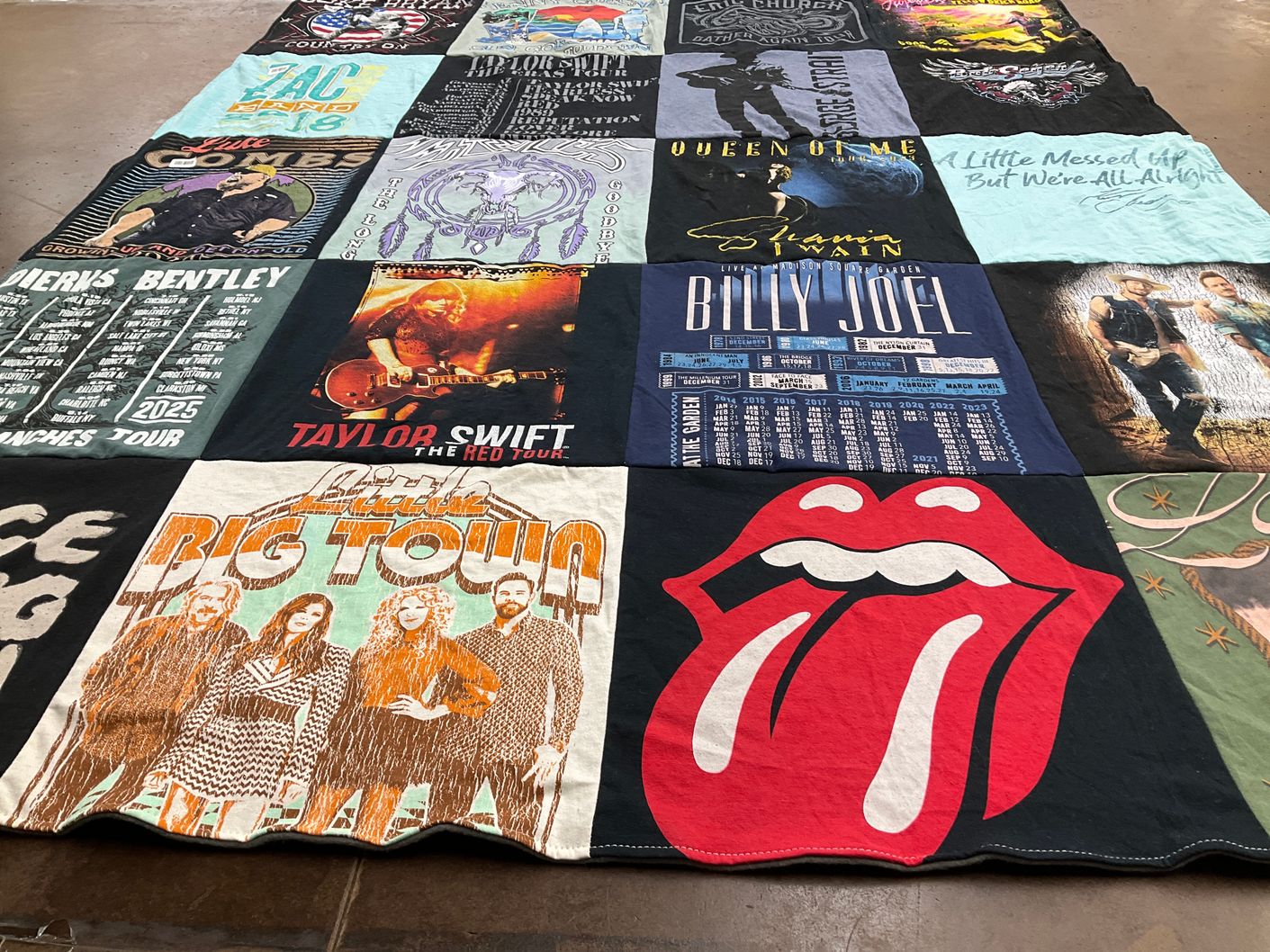 T-shirt quilt with music, concerts themes by Molly from NJ