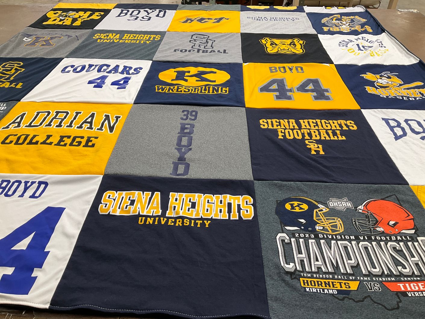 T-shirt quilt featuring hornets, cougars by Lisa from OH