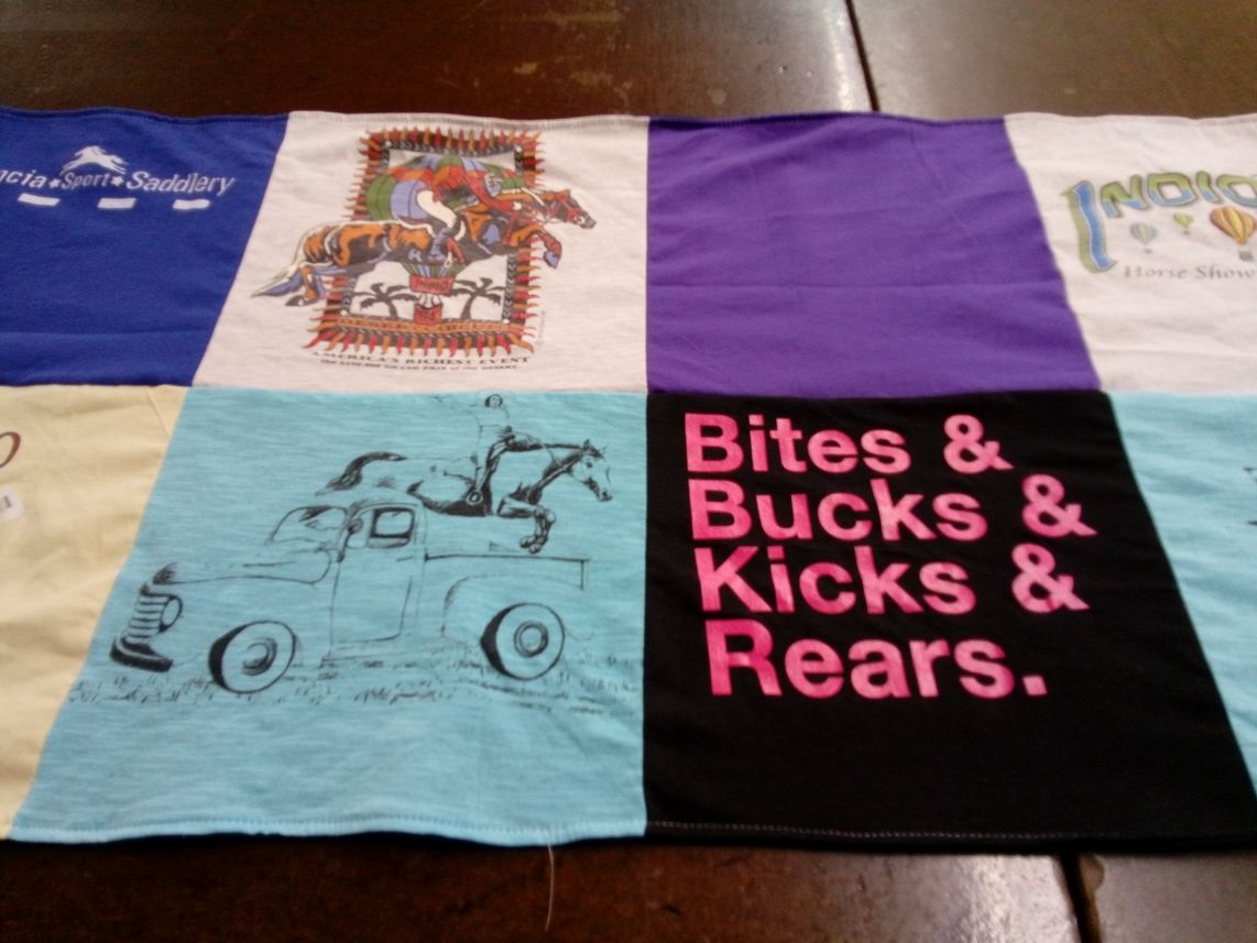T-shirt quilt with horse riding, equestrian events themes by Christina from CA