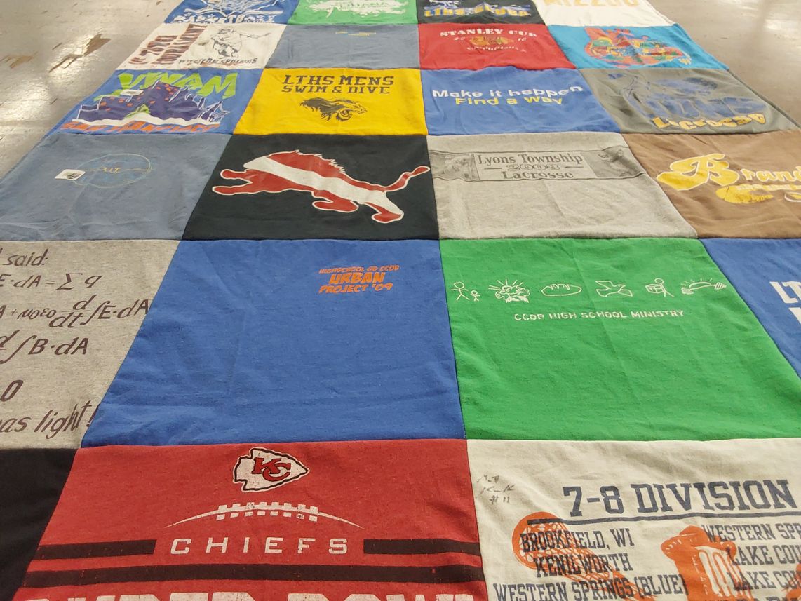 T-shirt quilt featuring lyons township high school lacrosse, kansas city chiefs by Sandy from FL