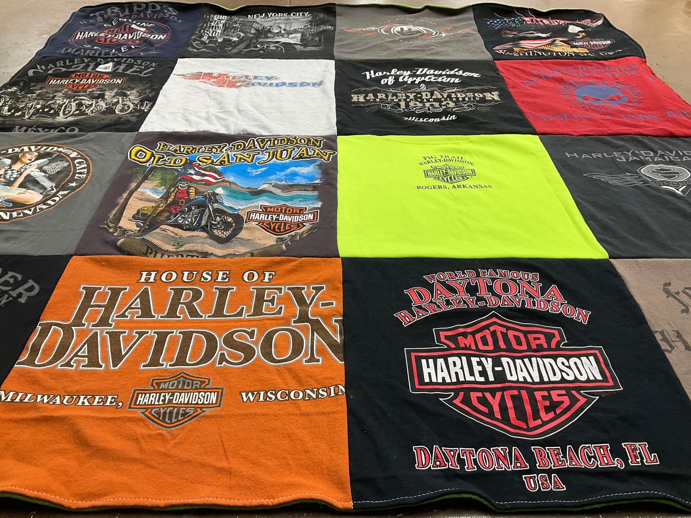 T-shirt quilt with motorcycles, biking themes by Deavon from MD