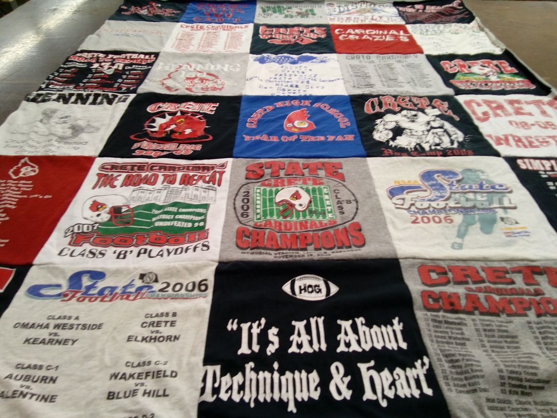 T-shirt quilt featuring crete cardinals by Liz from NE