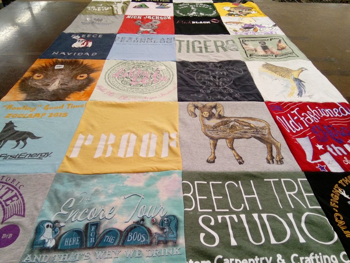 T-shirt quilt with design, technology themes by Kelly from CA
