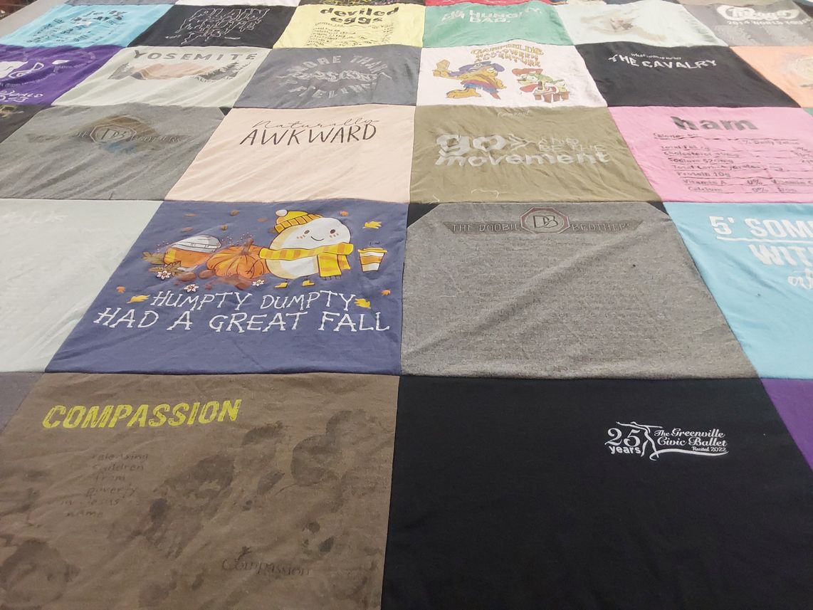 T-shirt quilt with hiking, fall themes by Amanda from NC
