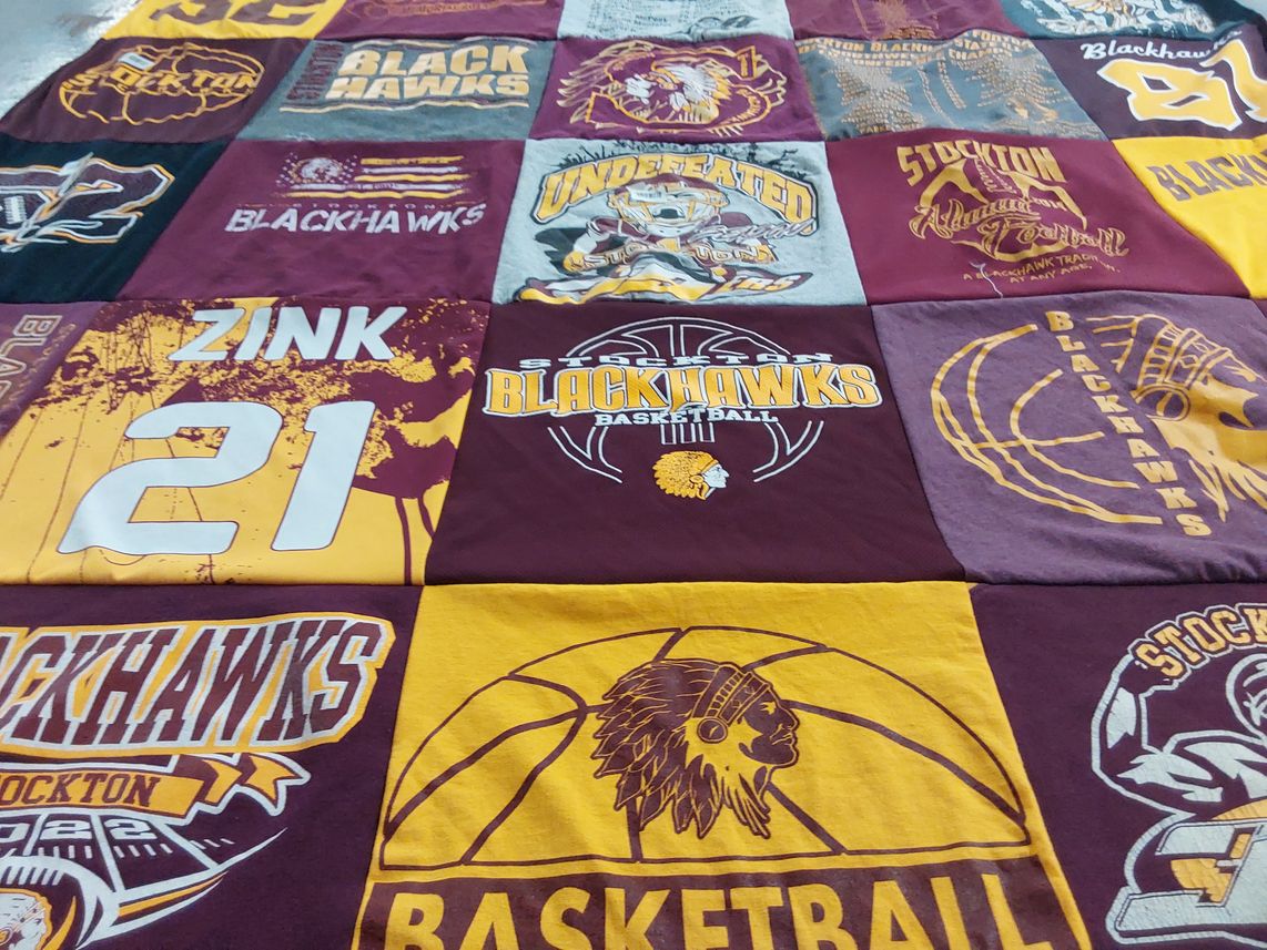 T-shirt quilt featuring stockton blackhawks basketball by Abby from IL