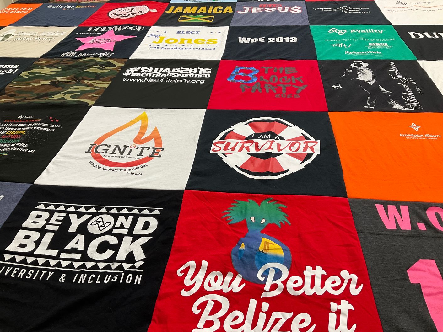 T-shirt quilt with diversity, inclusion themes by Sheree from TN
