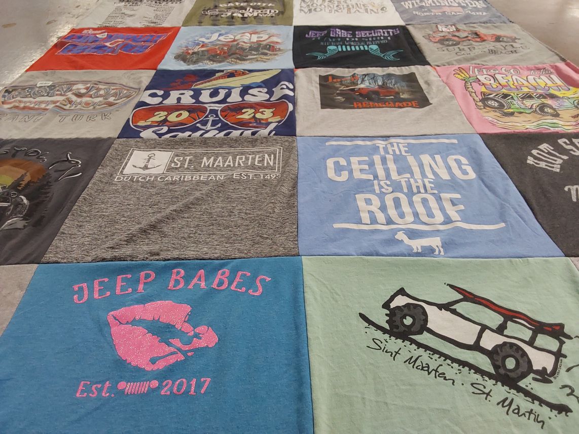T-shirt quilt with jeeping, travel themes by Charles from TN