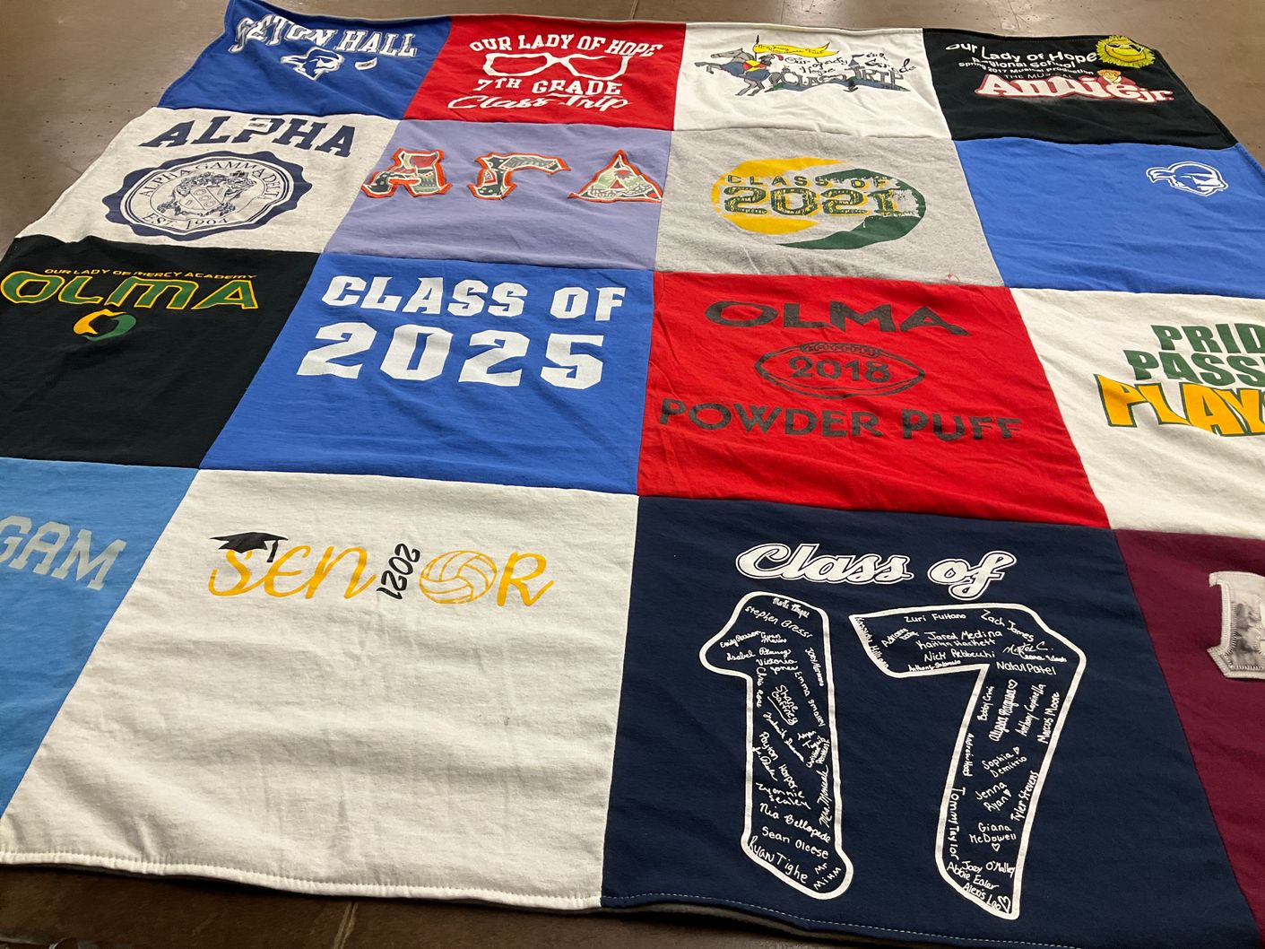 T-shirt quilt from our lady of mercy academy, our lady of hope by Kathleen from NJ