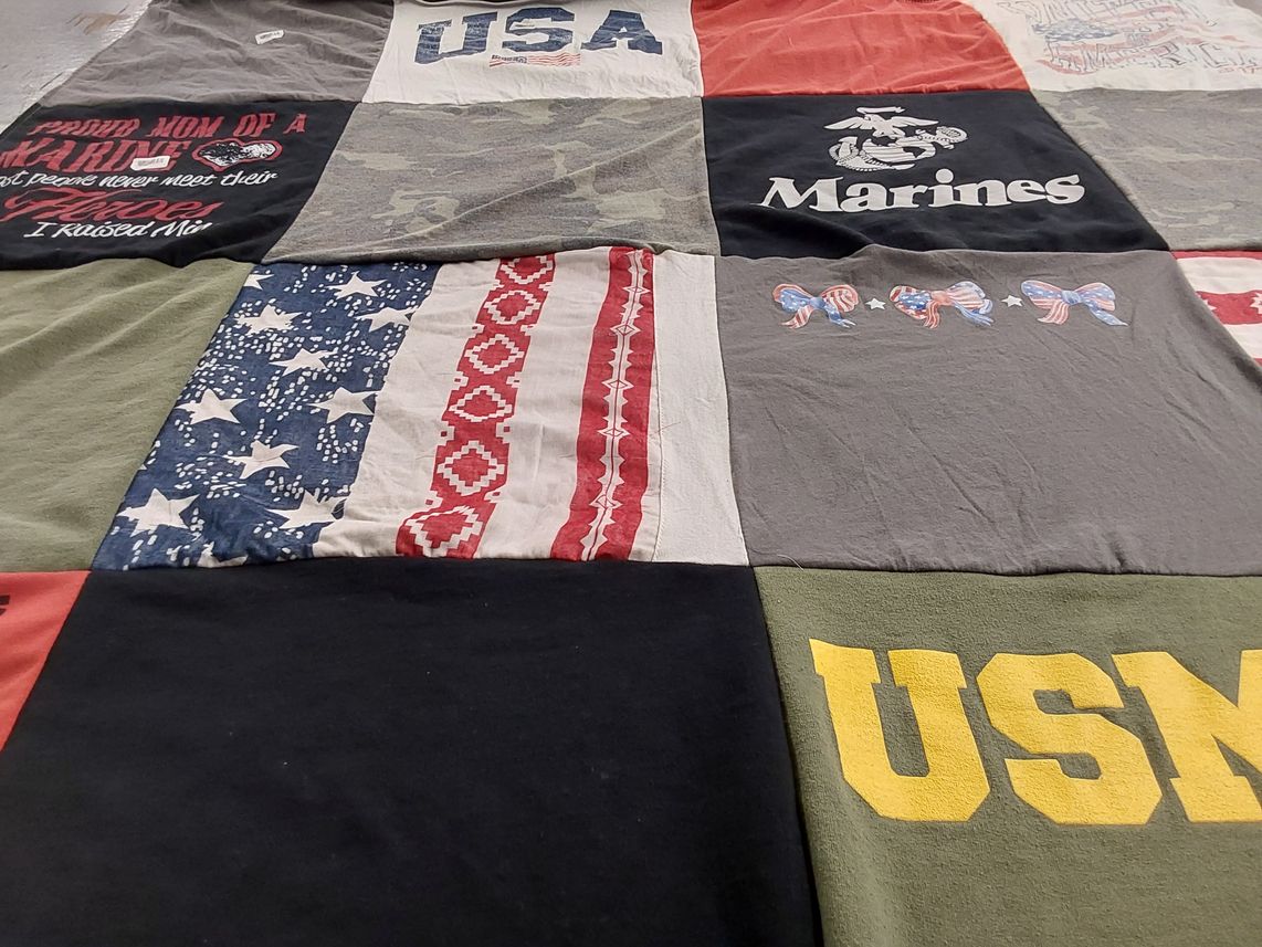 T-shirt quilt with military, patriotism themes by Julia from ND
