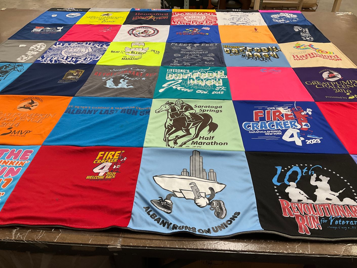 T-shirt quilt with running, marathons themes by Cori from NY