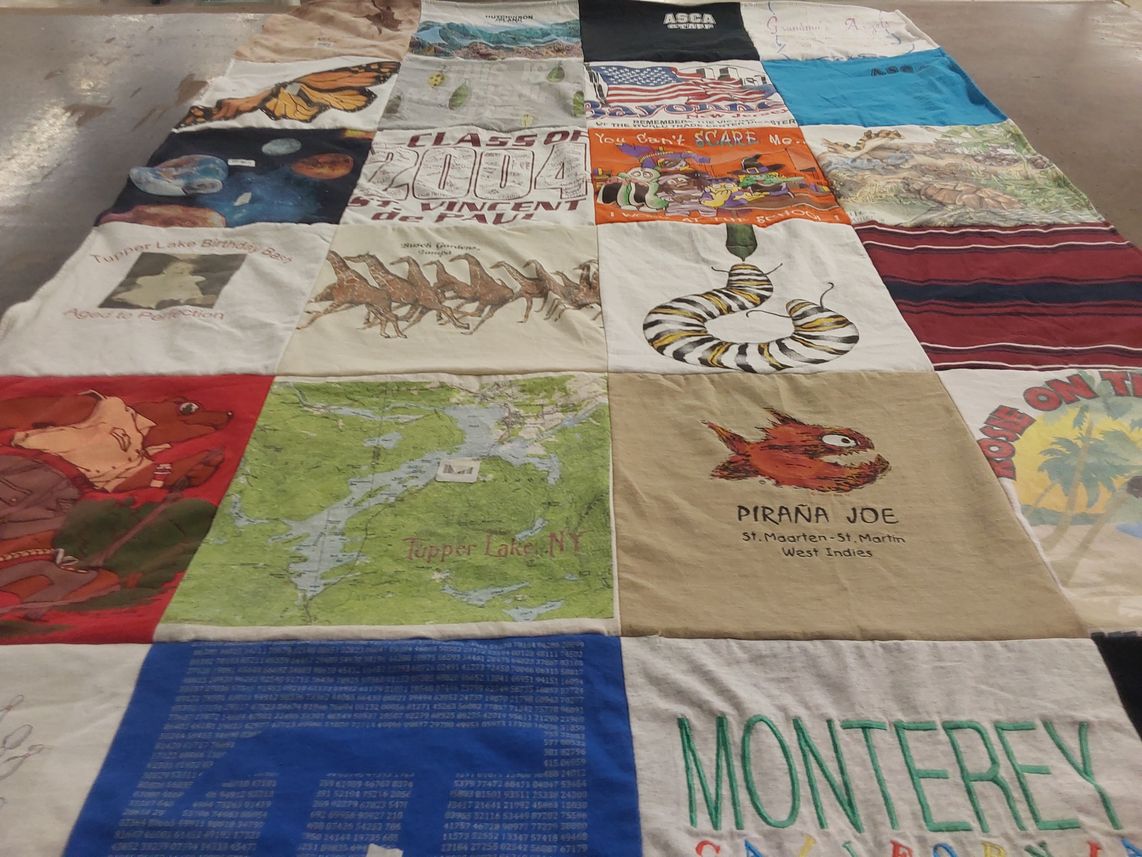 T-shirt quilt with nature, animals themes by Theresa from NJ