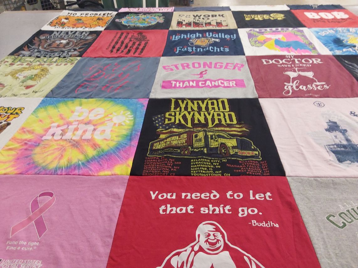 T-shirt quilt with music, motivational quotes themes by Darlene from PA