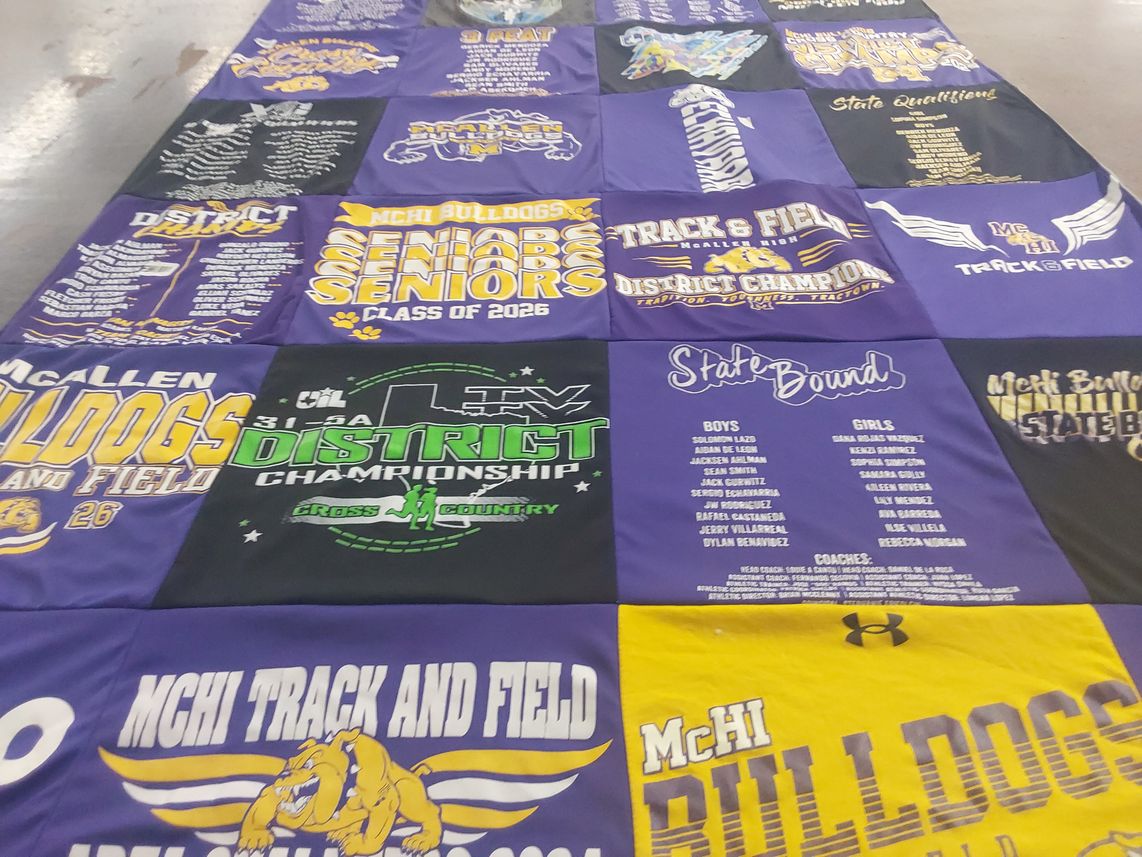 T-shirt quilt featuring mcallen bulldogs track and field, mchi bulldogs track and field by Marisa from TX