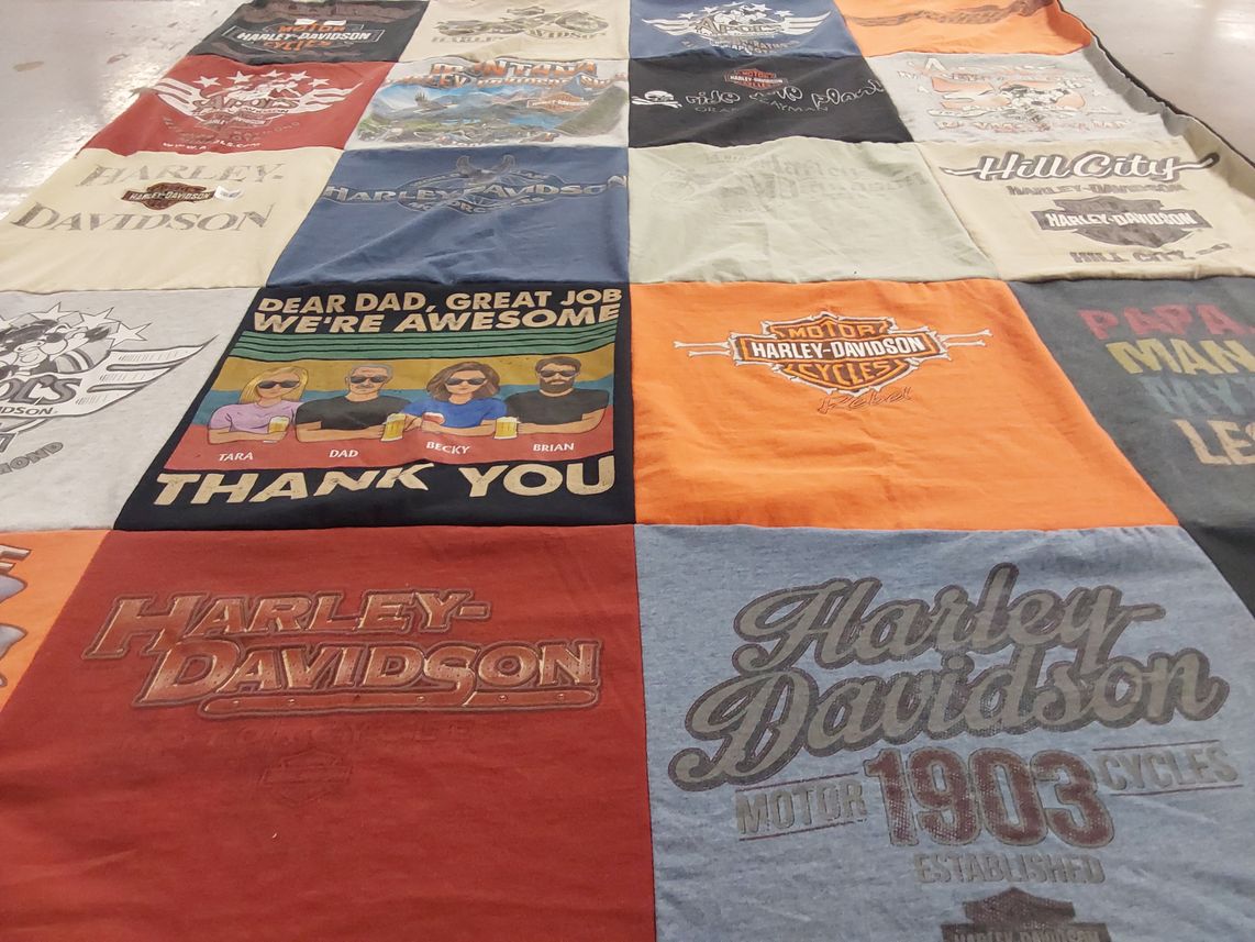 T-shirt quilt with motorcycles themes by Rebecca from MN