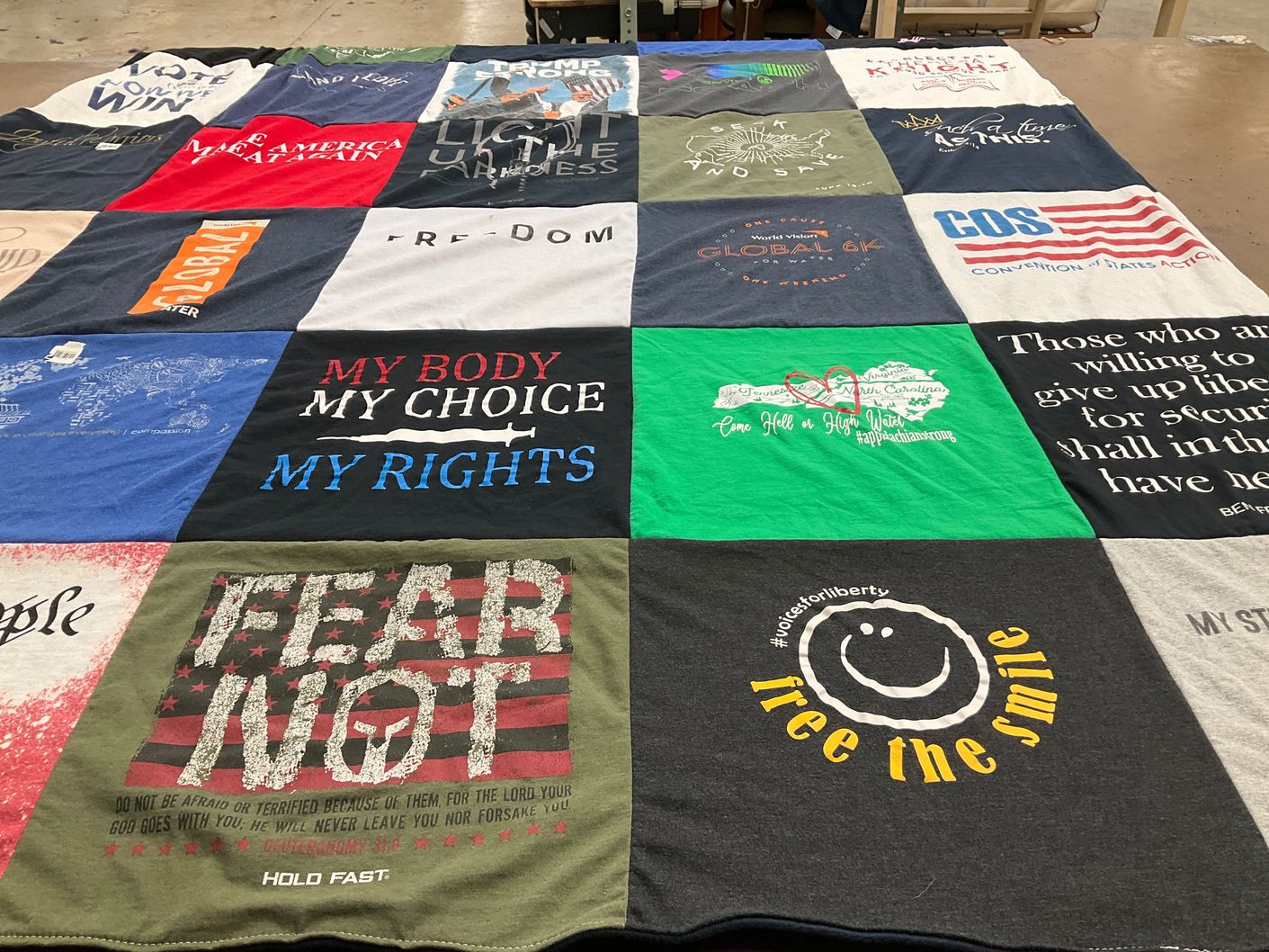 T-shirt quilt with politics, freedom themes by Kelli from NC