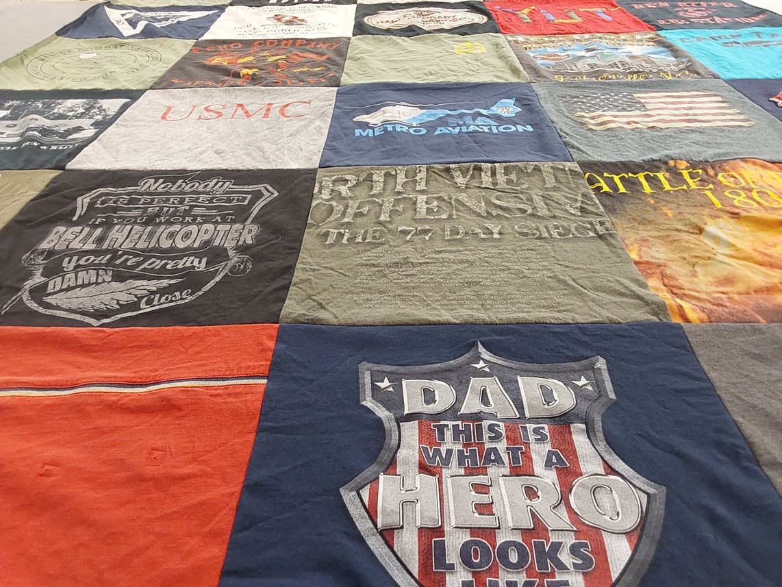 T-shirt quilt with military, aviation themes by Hannah from NC