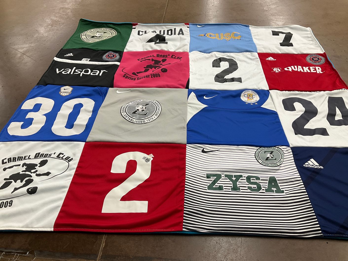 T-shirt quilt with soccer, sports themes by Cheryl from IN