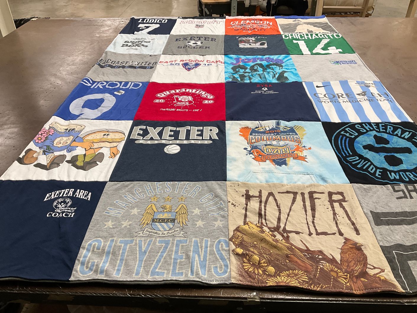 T-shirt quilt featuring exeter high school basketball, manchester city football club by Jay from SC