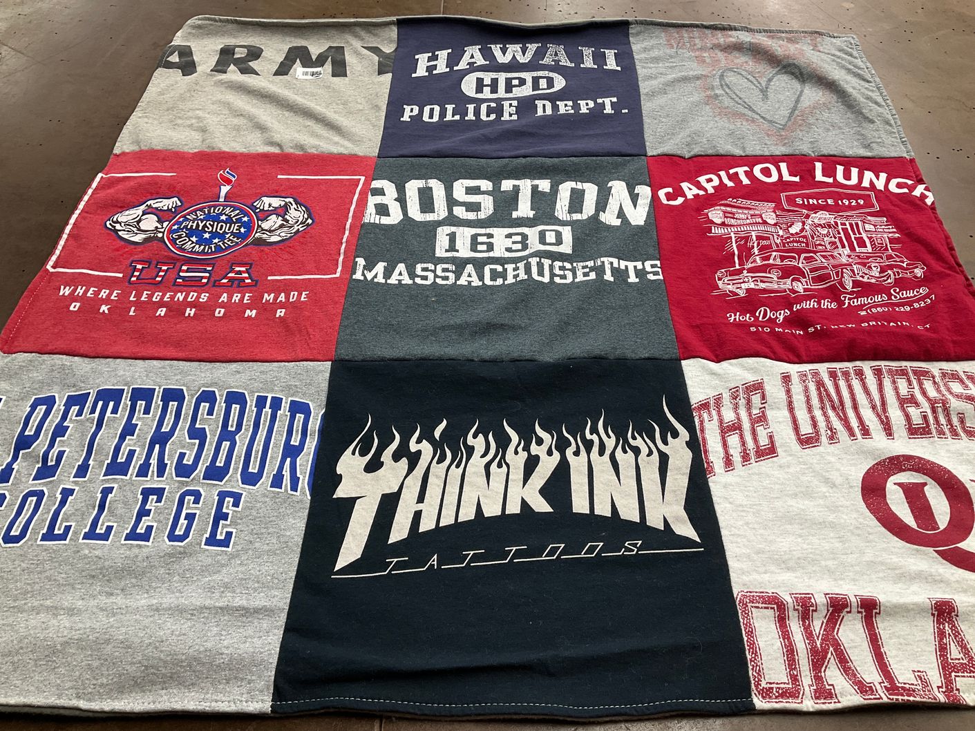 T-shirt quilt from st petersburg college, the university of oklahoma by Amber from OK