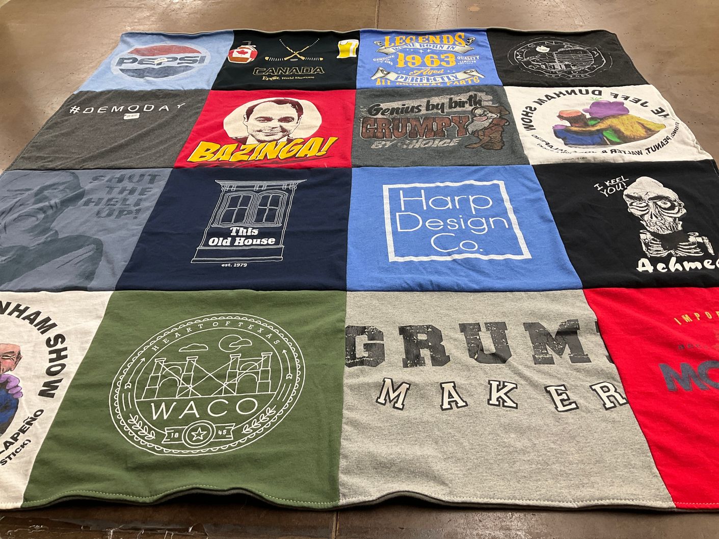 T-shirt quilt with television, humor themes by Sandy from AZ