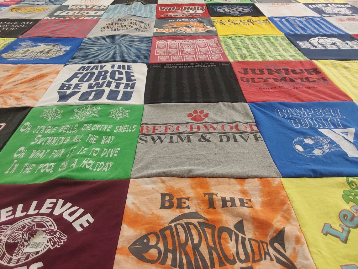 T-shirt quilt featuring beechwood swim and dive, barracudas by Mariann from KY