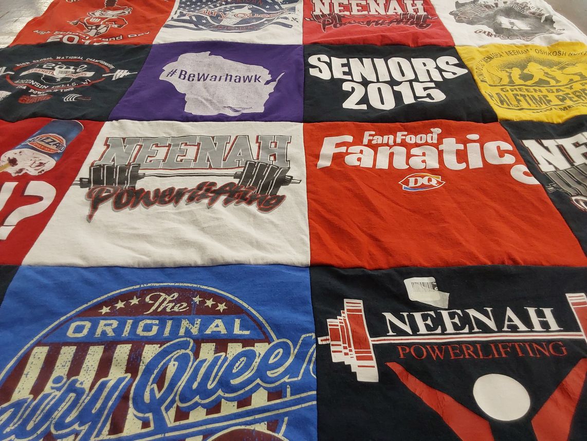 T-shirt quilt featuring neenah high school powerlifting by Sue from WI
