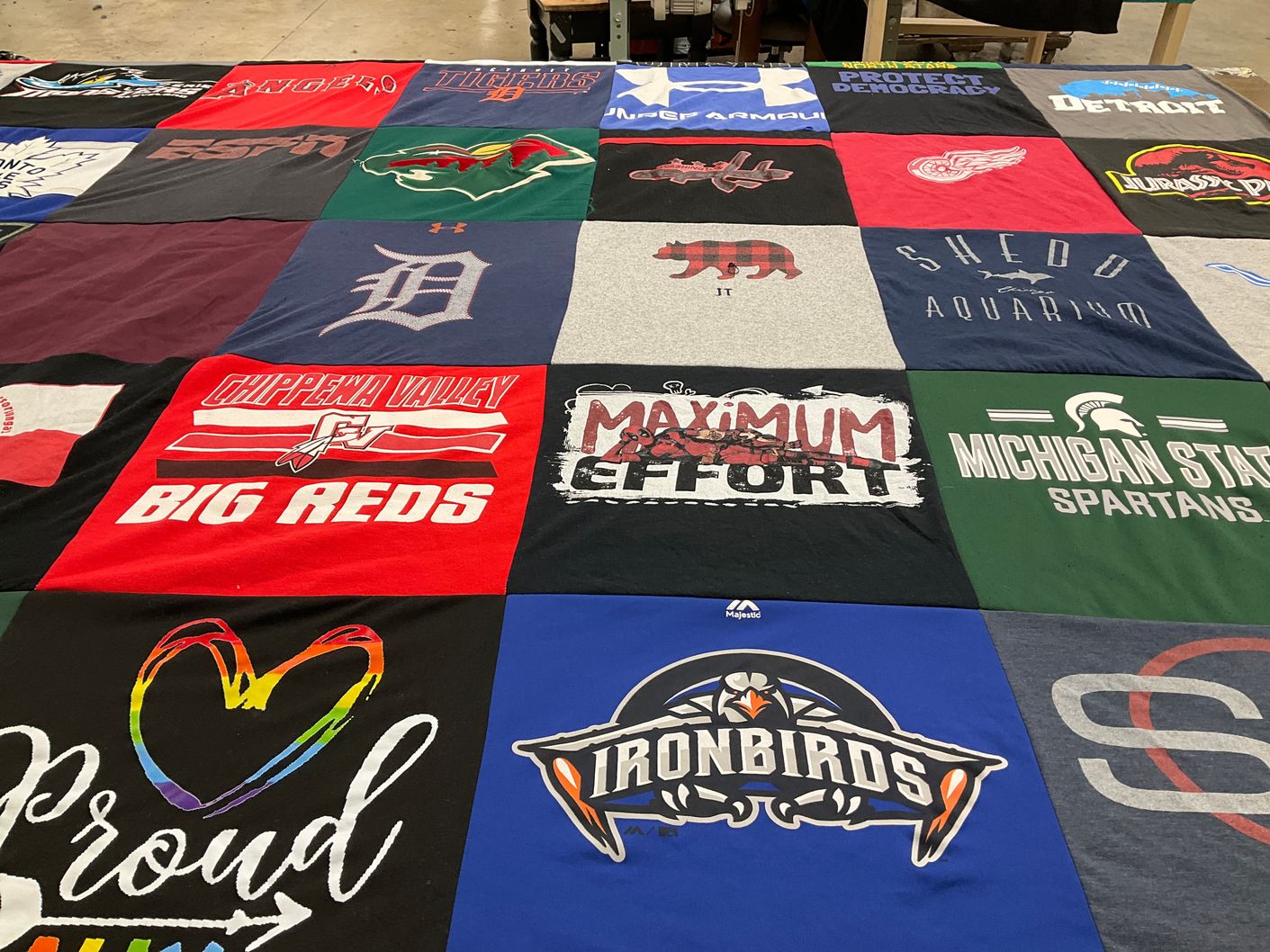 T-shirt quilt featuring detroit tigers, detroit red wings by Ashley from MI