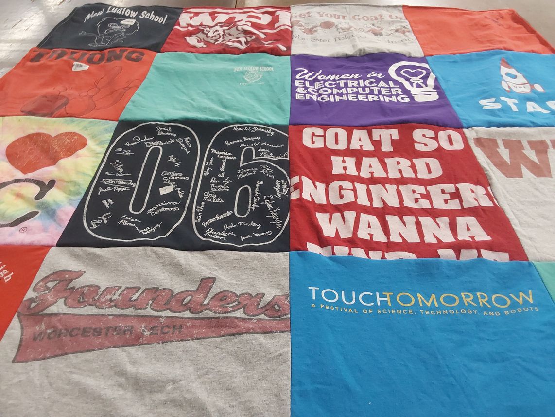 T-shirt quilt from new ludlow school, worcester technical college by Julia from MA