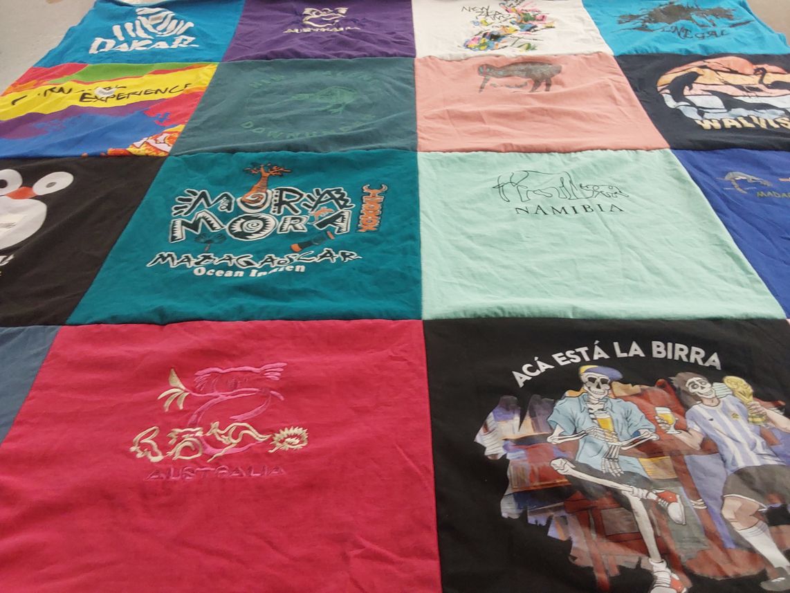 T-shirt quilt with travel, culture themes by ANN from AZ