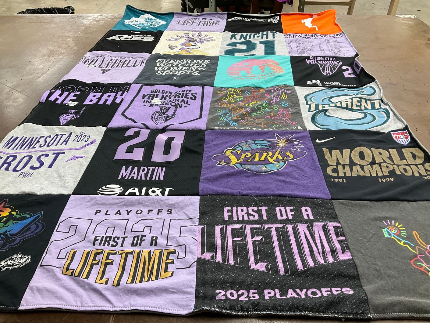 T-shirt quilt featuring los angeles sparks, golden state warriors by Katharine from CA