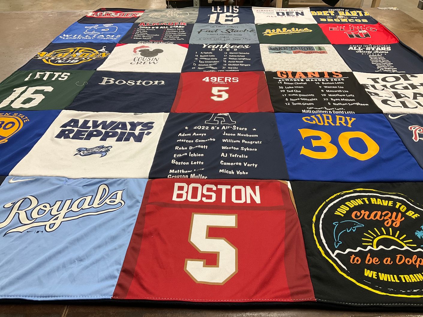 T-shirt quilt featuring san francisco giants, new york yankees by Laura from CA