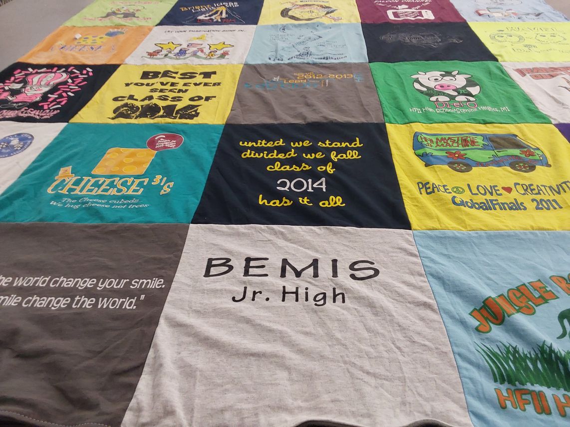 T-shirt quilt from bemis junior high by Priscilla from MI