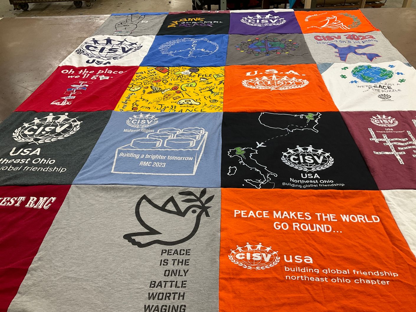 T-shirt quilt with global friendship, peace themes by Shannon from OH