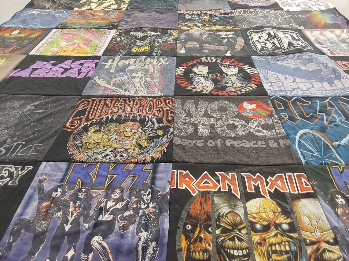 T-shirt quilt with classic rock, music festivals themes by Lisamarie from OH