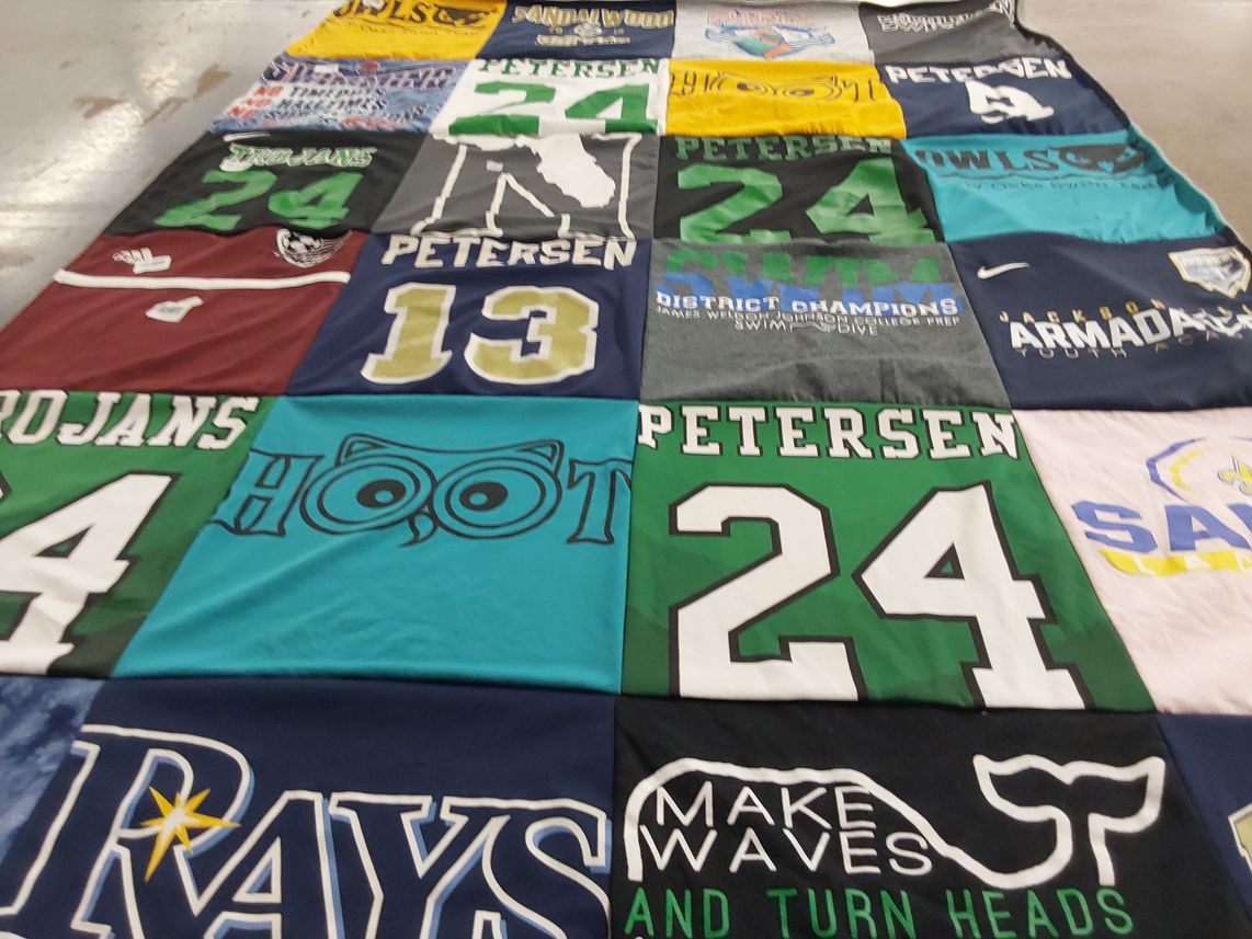 T-shirt quilt featuring trojans by Shasta from ID