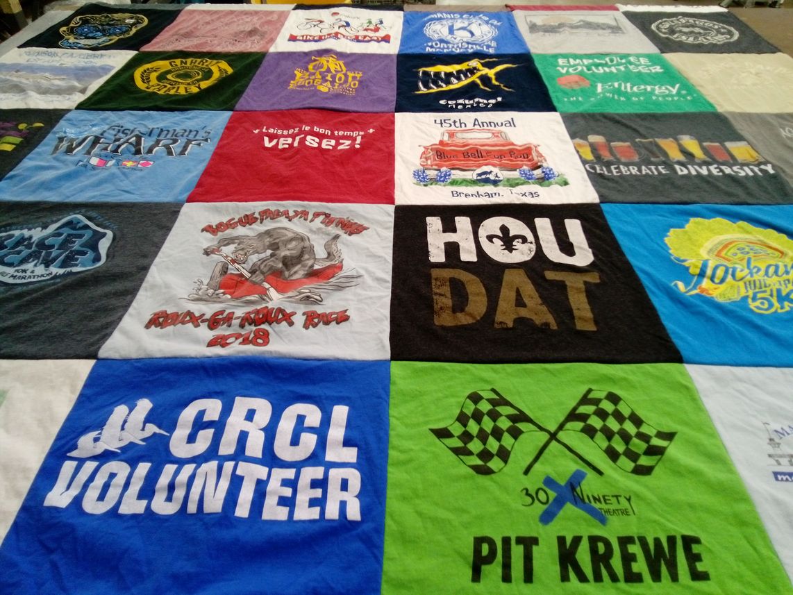 T-shirt quilt with volunteering, race themes by Rick from LA