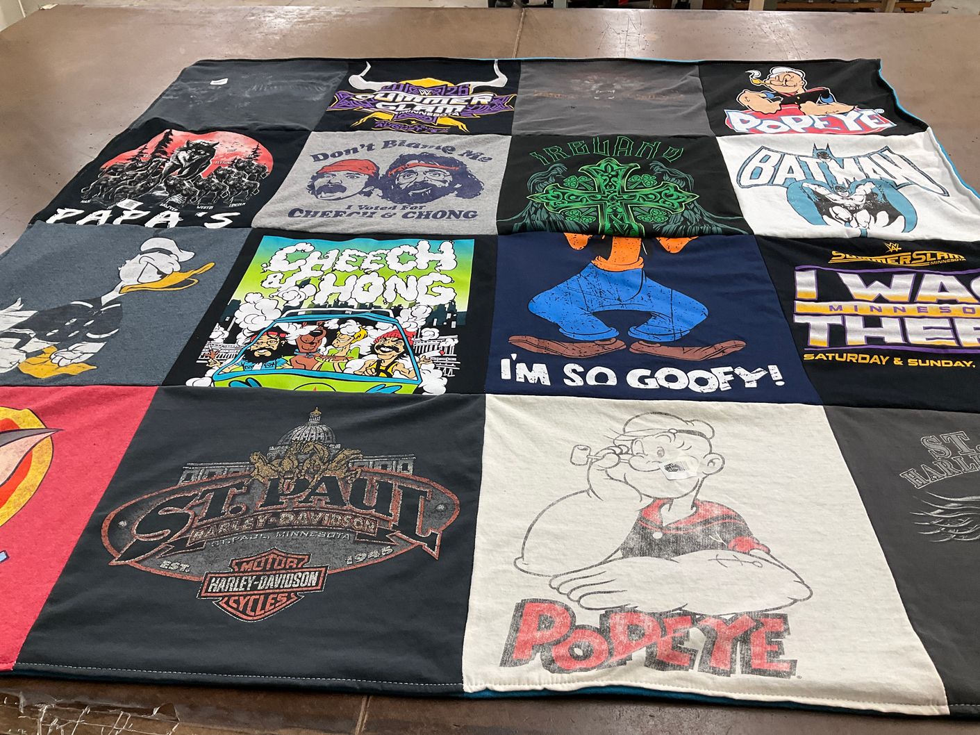 T-shirt quilt with comedy, cartoons themes by Anthony from WI