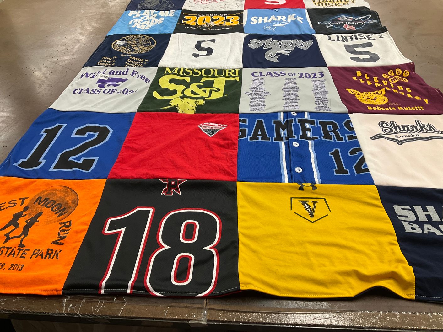 T-shirt quilt featuring sharks by Cheryl from MO