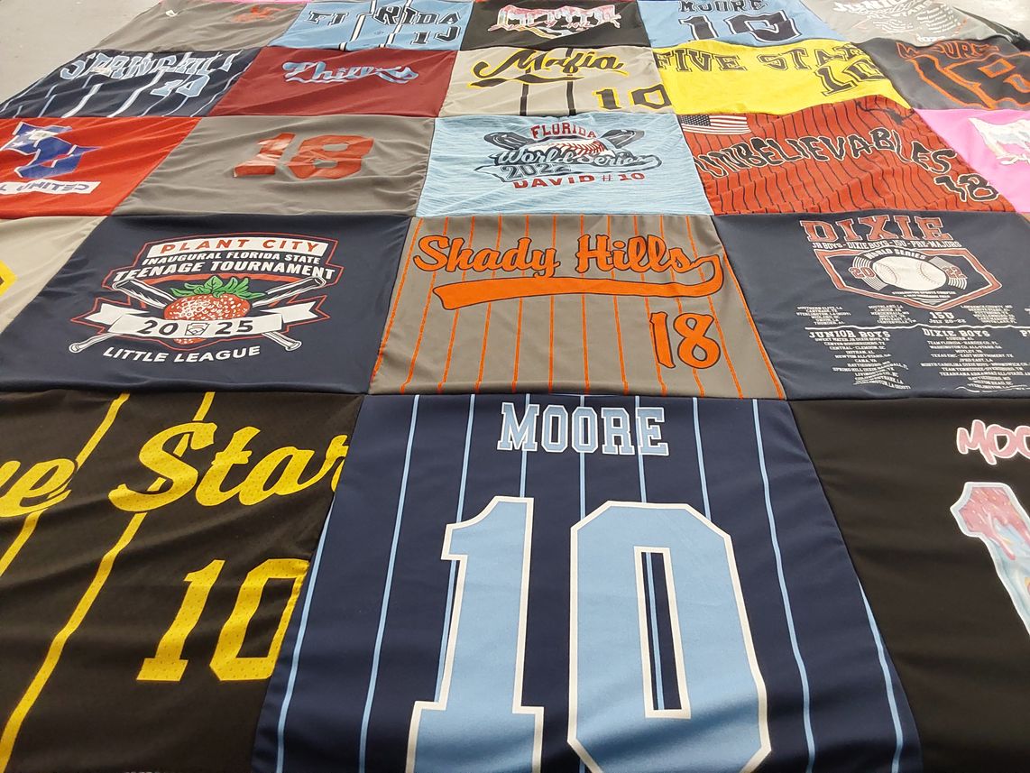 T-shirt quilt with baseball, little league themes by Vickie from FL