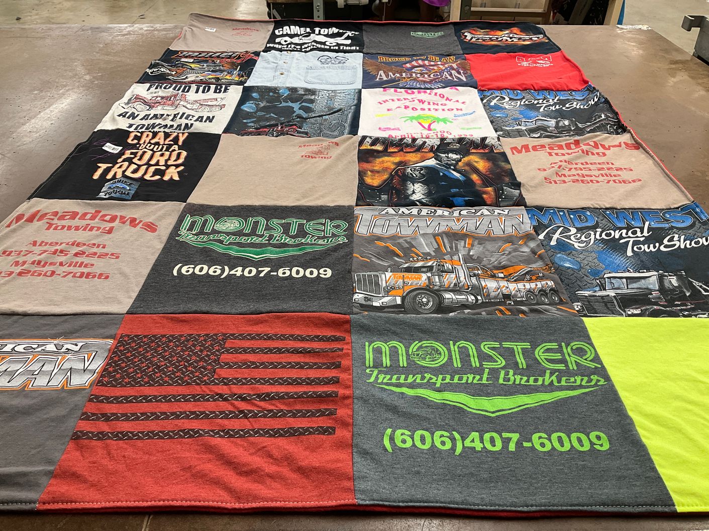 T-shirt quilt with towing, trucks themes by Angie from KY