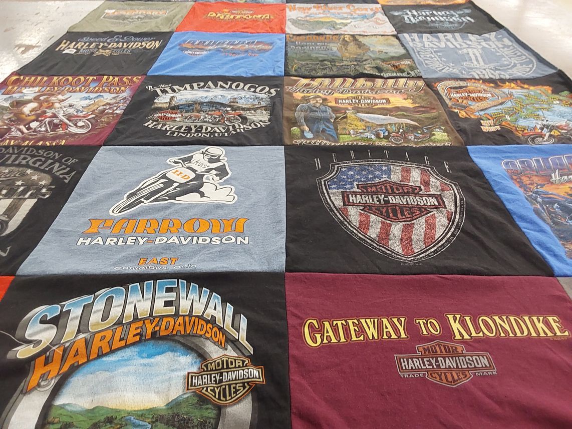 T-shirt quilt with motorcycling, bikers themes by Debbie from OH
