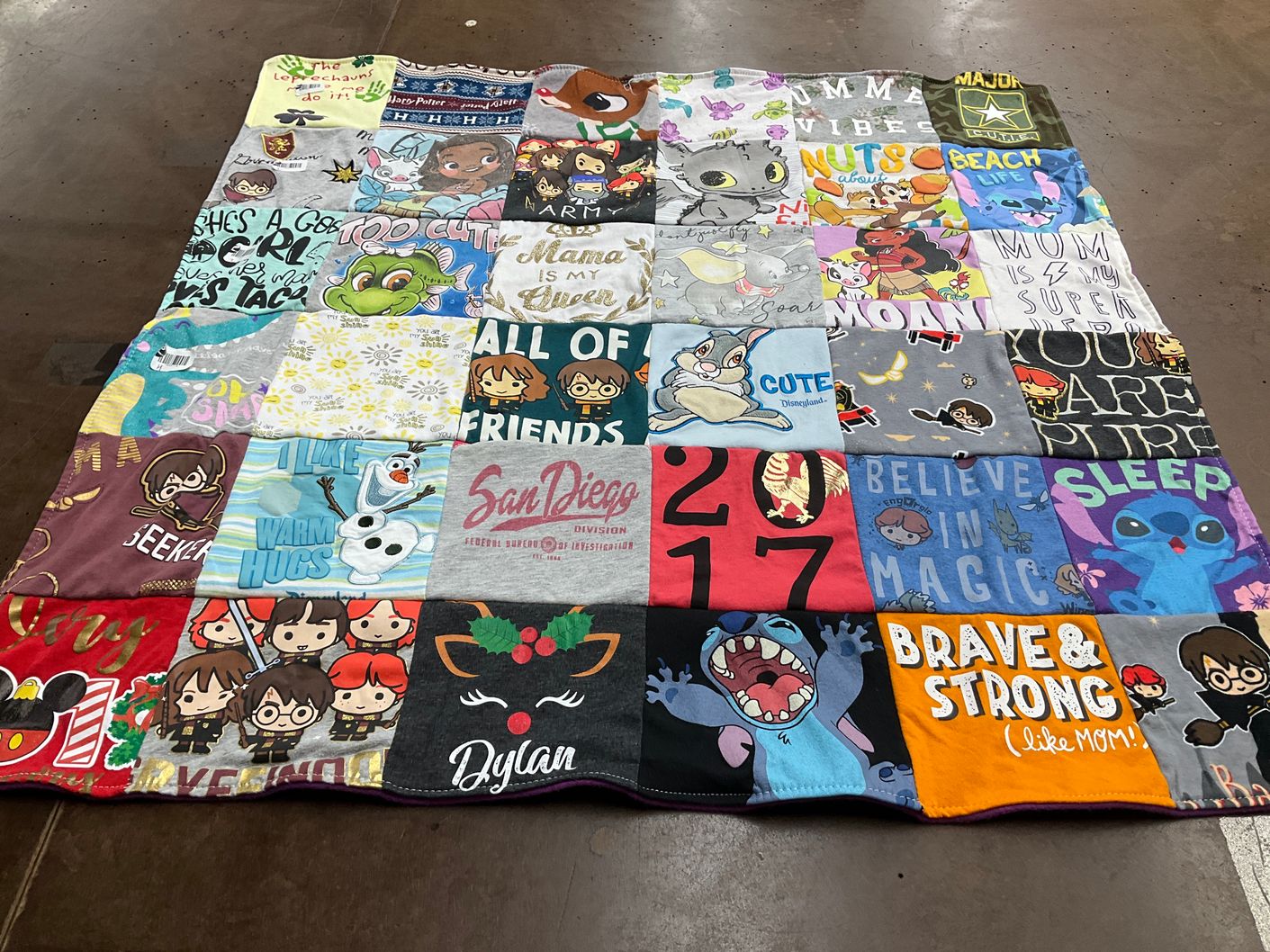 T-shirt quilt with disney, harry potter themes by Shawn from SC
