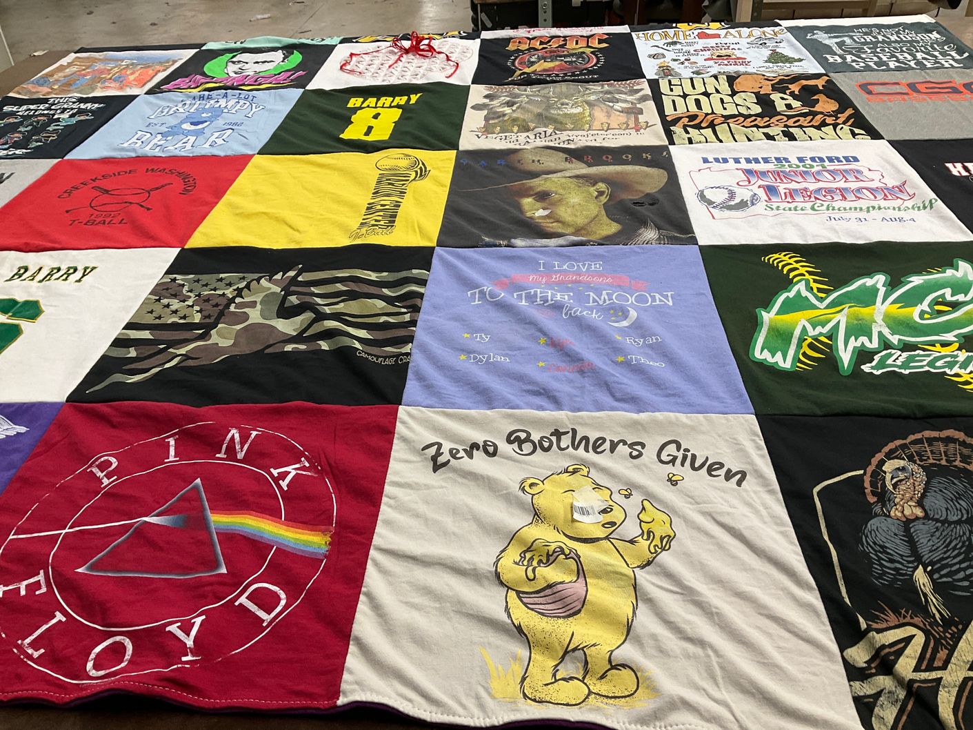 T-shirt quilt with music, sports themes by Cathy from PA
