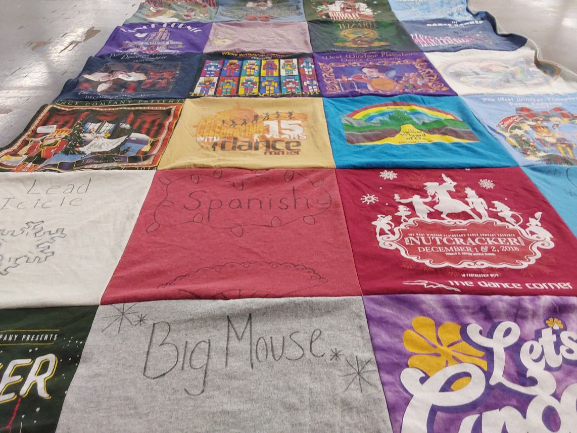 T-shirt quilt with dance, theater themes by Devon from NJ
