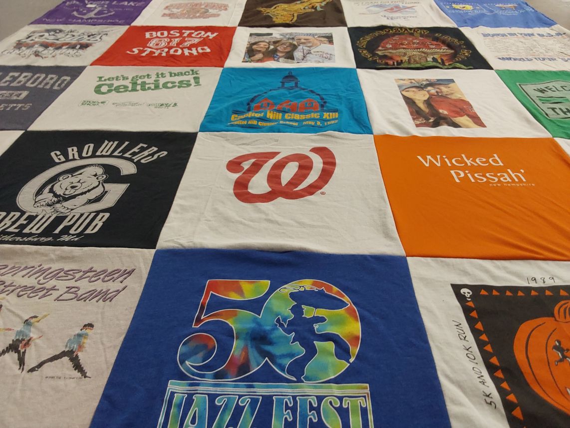 T-shirt quilt with music, sports themes by Diane from MD