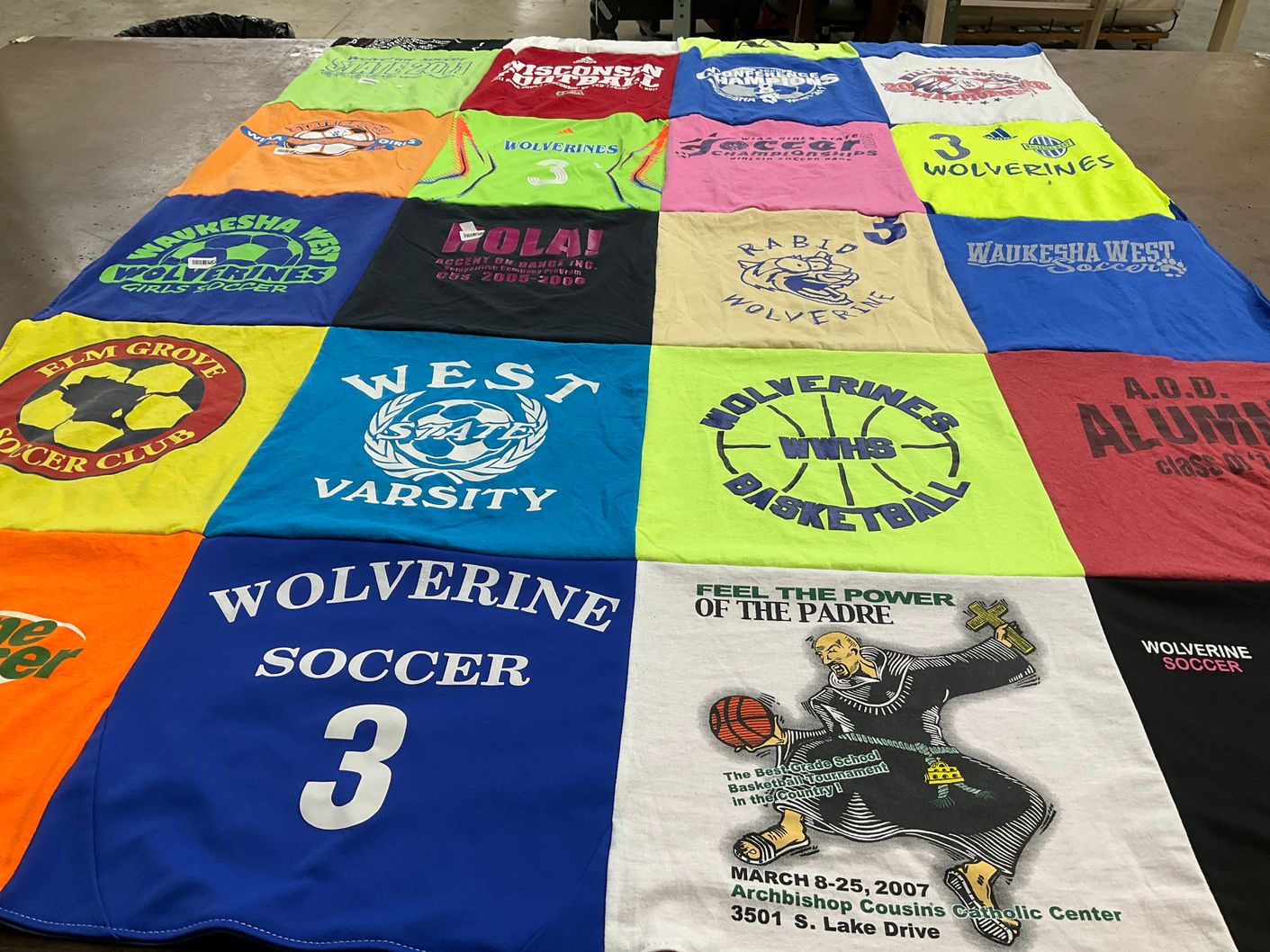 T-shirt quilt featuring waukesha west high school wolverines, wolverines basketball team by Jennifer from IL