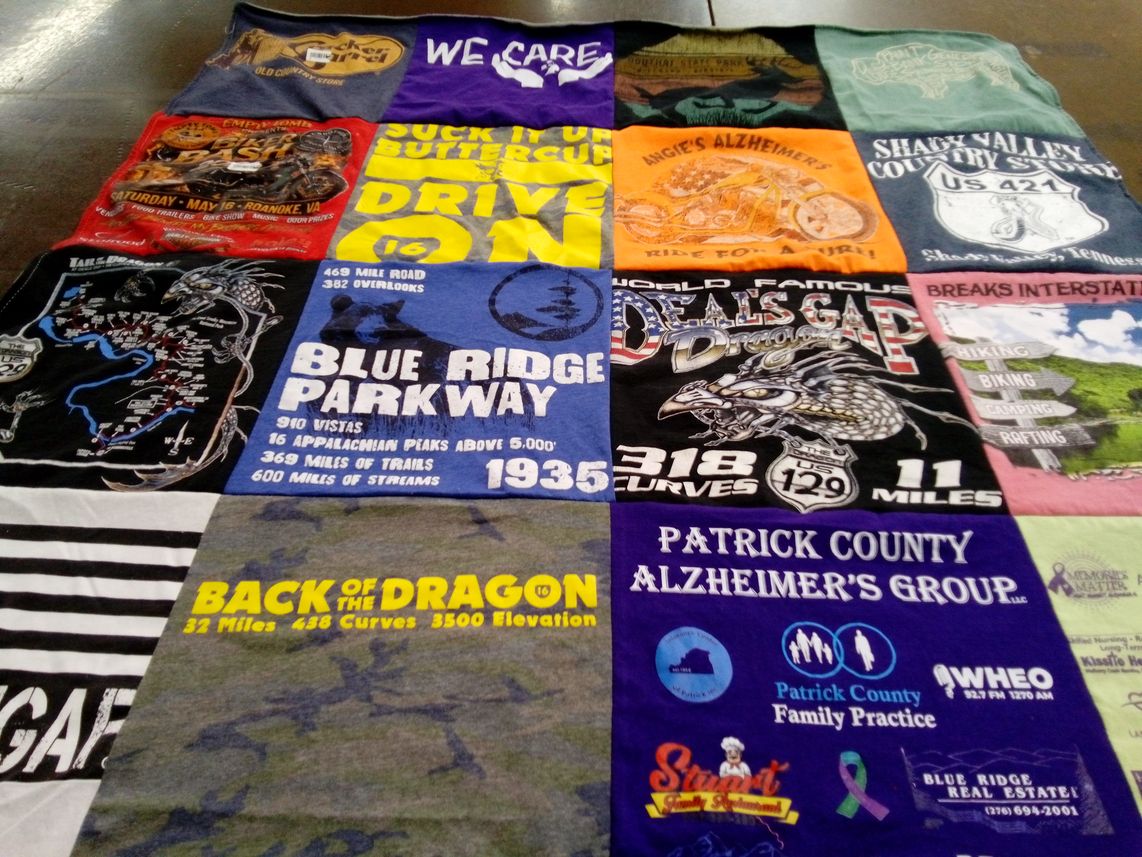 T-shirt quilt with motorcycling, biking themes by Terrie from VA