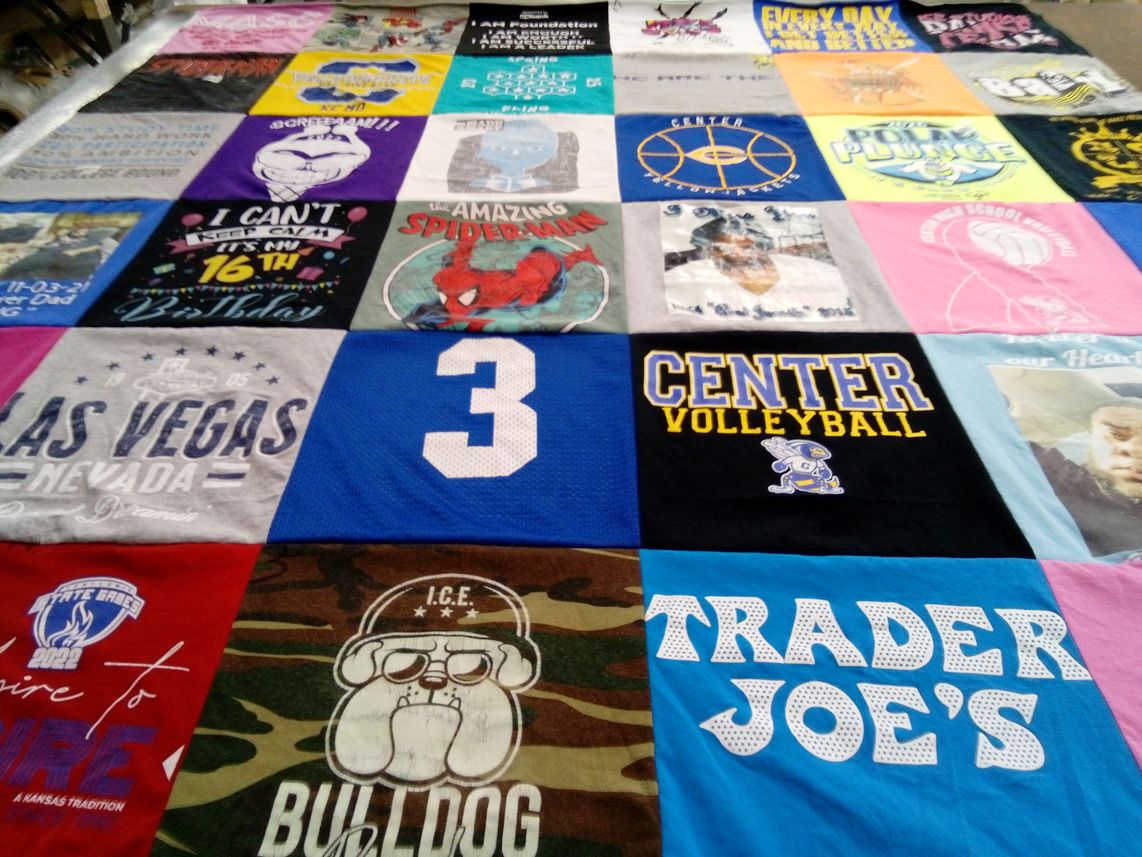 T-shirt quilt featuring center volleyball team by Renee from MO
