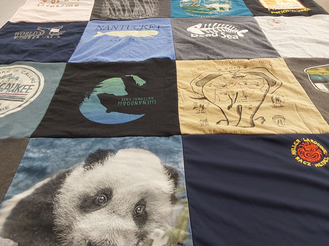 T-shirt quilt with travel, nature themes by Nancy from MA