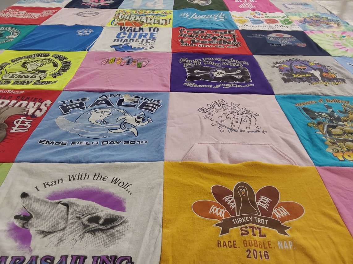 T-shirt quilt from emge elementary school by Angie from MO